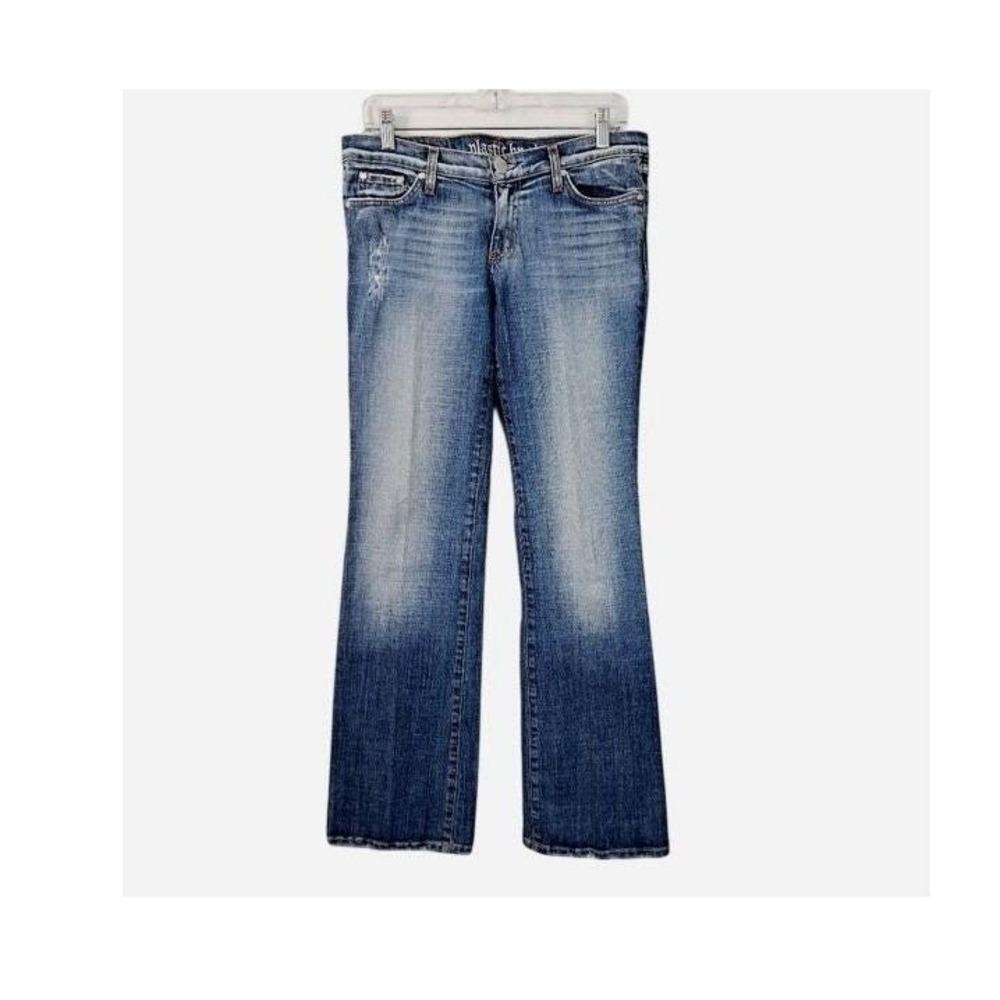 Plastic by Gly Jeans Women 11 Blue Y2K Distressed Low Rise Flared Bootcut